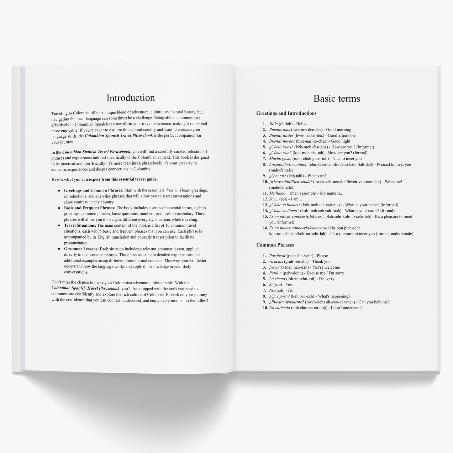 Colombian Spanish Travel Phrasebook