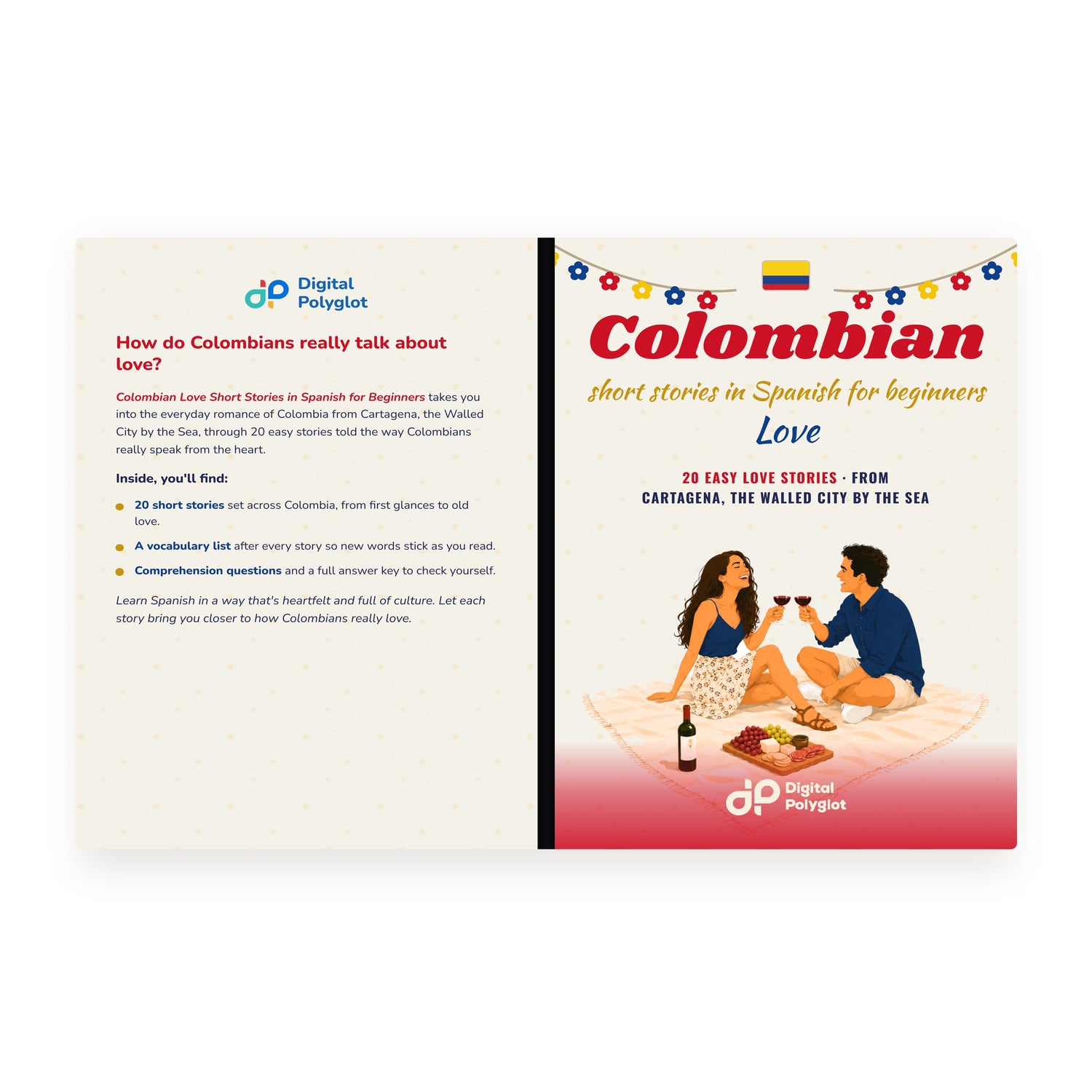 Colombian Love Short Stories in Spanish for Beginners mockup wrap
