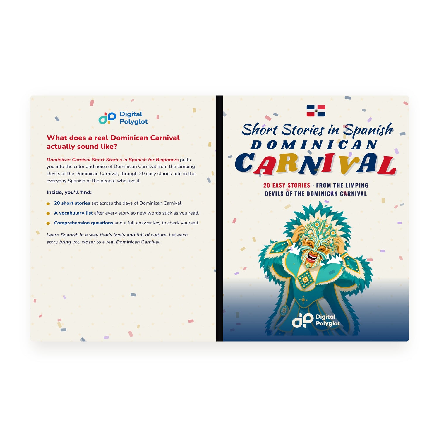 Dominican Carnival Short Stories in Spanish for Beginners mockup wrap