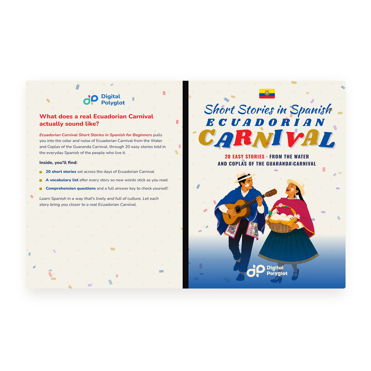 Ecuadorian Carnival Short Stories in Spanish for Beginners mockup wrap