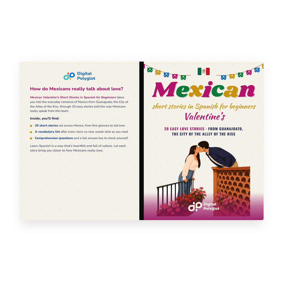 Mexican Valentine's Short Stories in Spanish for Beginners mockup wrap